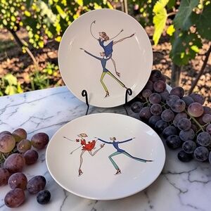 2 Marquis Waterford Giddies Plates Salad Snack Side 2004 Ice Skating Porcelain